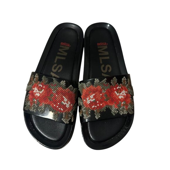 MELISSA Rose Faux Needlepoint Pool Slides Sandals Size US 9 / EUR 40 - Picture 7 of 7